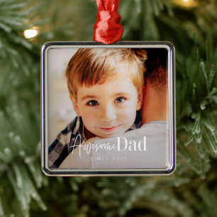 Awesome Dad Since 20XX Modern Simple Elegant Photo Metal Ornament