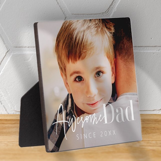 Awesome Dad Since 20XX Modern Simple Elegant Photo Plaque (Creator Uploaded)