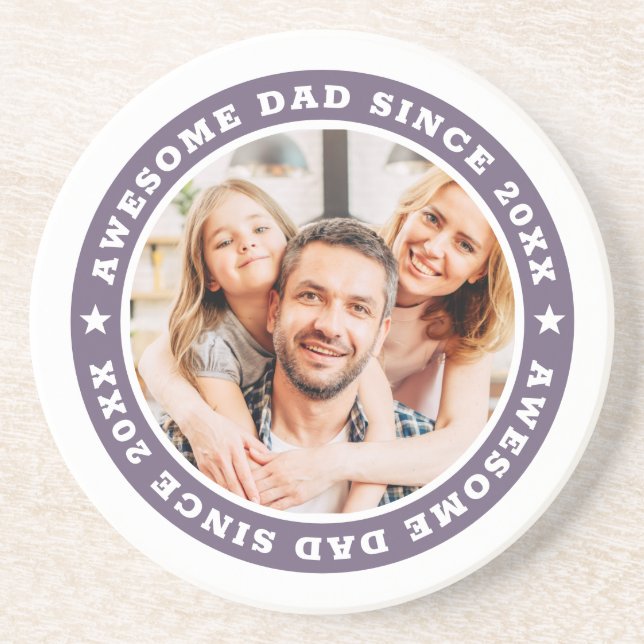 Awesome Dad Since 20XX Modern Simple Photo Coaster (Front)