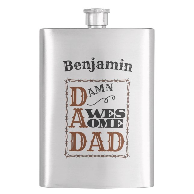 Awesome Dad Western Themed Custom Name Hip Flask (Front)