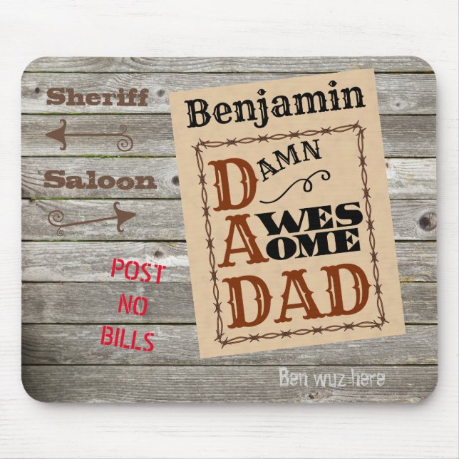 Awesome Dad Western Themed Custom Name Mouse Pad (Front)