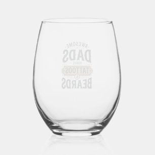 Awesome Dads Have Tattoos and Beards Vintage Shirt Stemless Wine Glass
