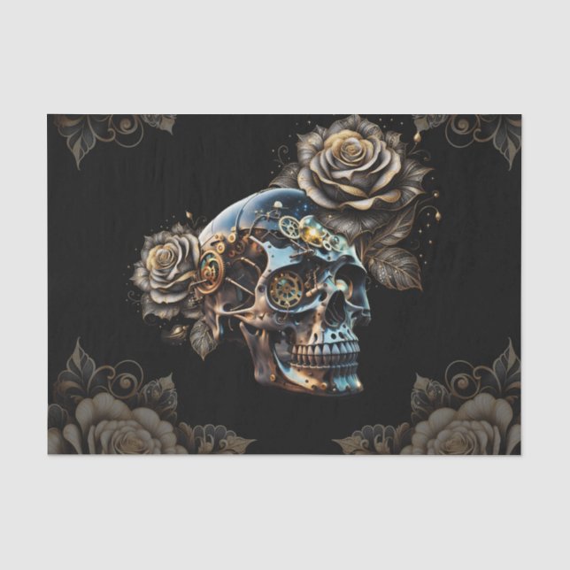 Awesome dark steampunk skull  tissue paper (Front)