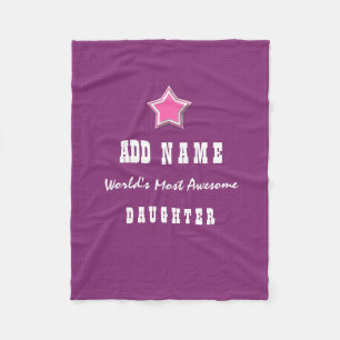 Awesome DAUGHTER Pink Star Purple Background V1A Fleece Blanket