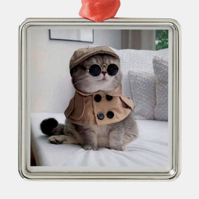 awesome detective cat Christmas Ornament (Front)