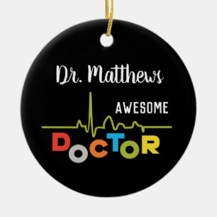 Awesome Doctor Colourful Letters on Black Ceramic Ornament