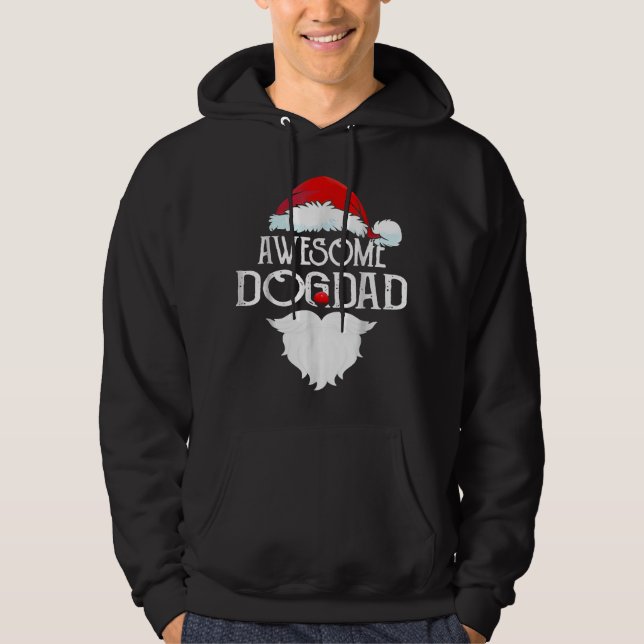 Awesome Dog Dad Christmas Santa Hat Funny Family P Hoodie (Front)