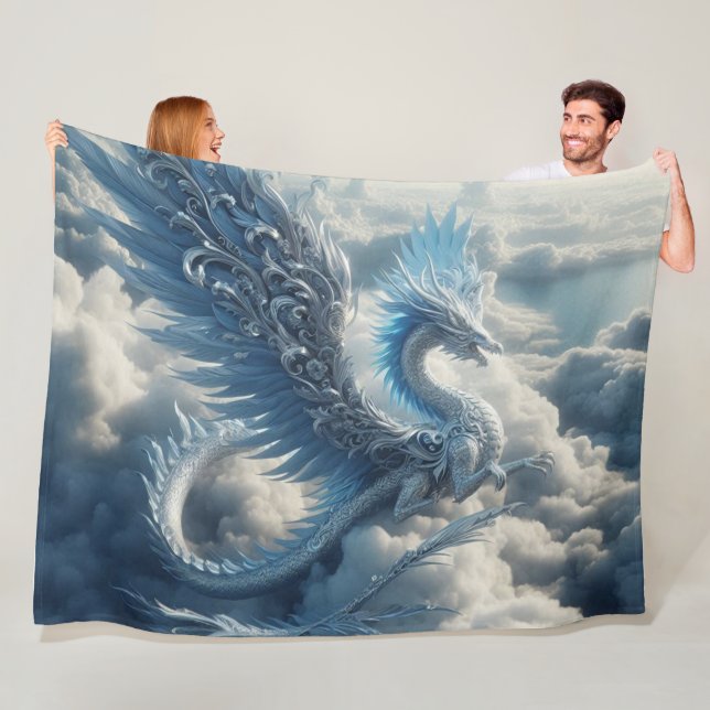 Awesome Dragon Surrounded by Clouds  Fleece Blanket (In Situ)