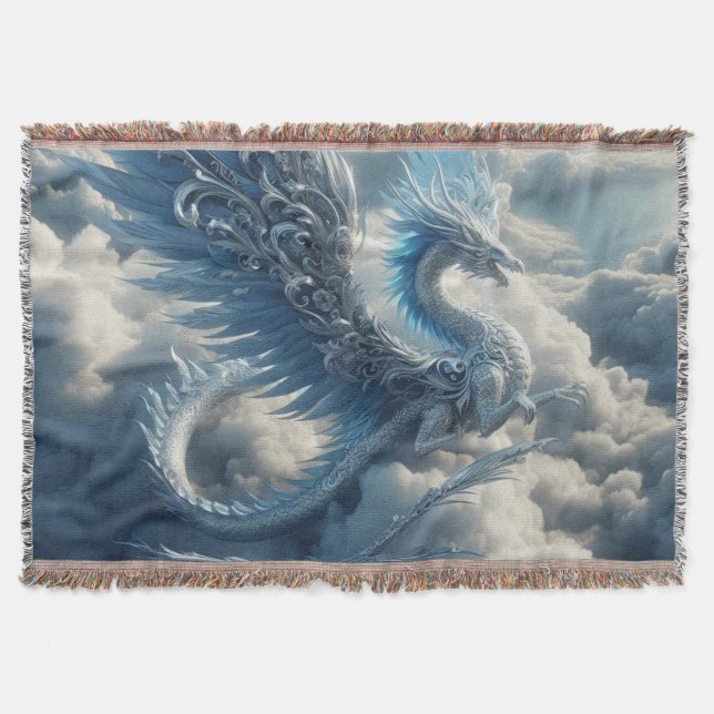 Awesome Dragon Surrounded by Clouds  Throw Blanket (Front)