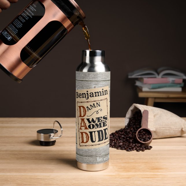 Awesome Dude Western Themed Custom Name Water Bottle (Coffee)