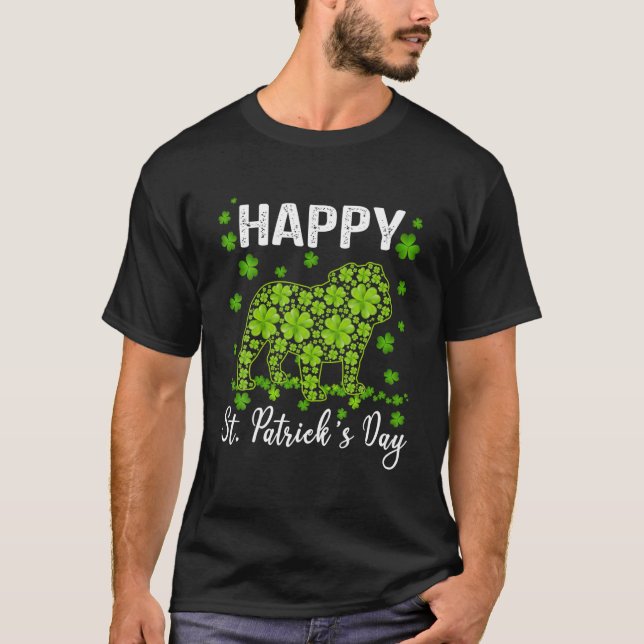 Awesome English Bulldog Saint Patrick's Day Dog Da T-Shirt (Front)