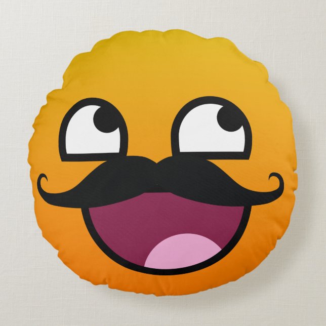 Awesome face with moustache Smiley Round Cushion (Front)