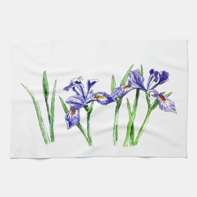 Awesome Feminine Blue Iris Design Photo Tea Towel (Horizontal)