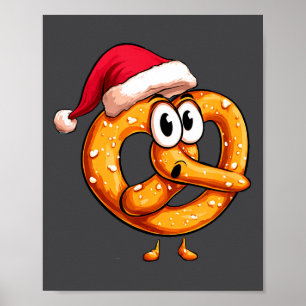 Awesome Festive Pretzel With Santa Claus Hat Costu Poster