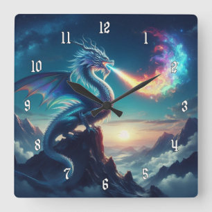 Awesome Fire Breathing Dragon Square Wall Clock