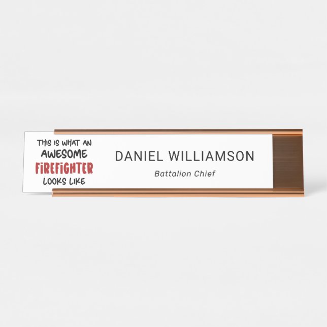 Awesome Firefighter Funny Firefighter Desk Name Plate (Front)