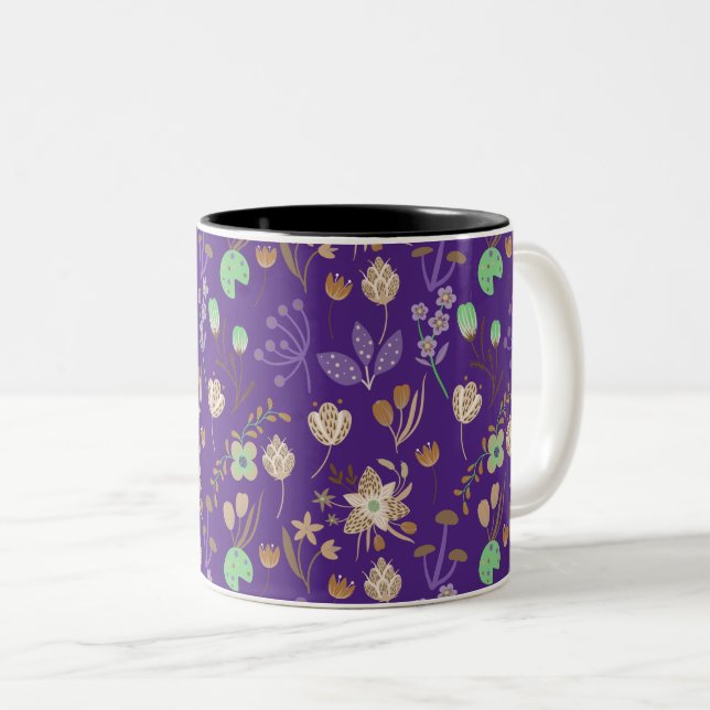 Awesome Floral Pattern Two-Tone Coffee Mug (Front Right)