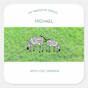 Awesome Friend, Cute and Happy Zebras Square Sticker