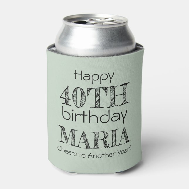Awesome Funny Happy 40th Birthday Sage Green Can Cooler (Can Front)
