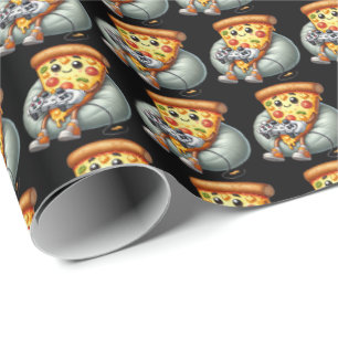 Awesome gamer pizza party tiled wrapping paper