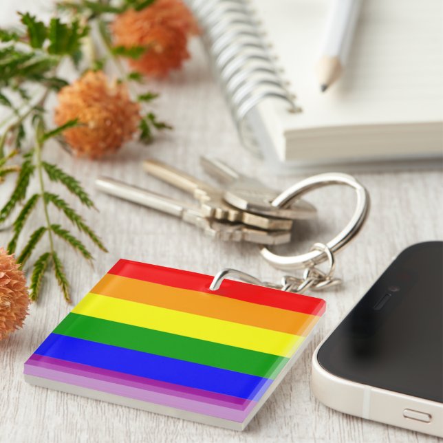 AWESOME GAY PRIDE RAINBOW FLAG KEY RING (Front Right)