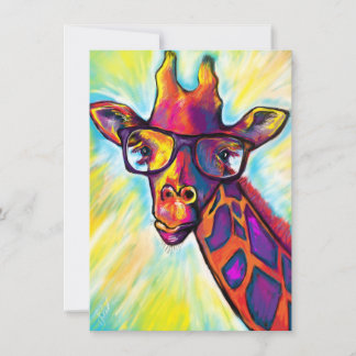 Awesome Giraffe With Glasses - Blank Note Card