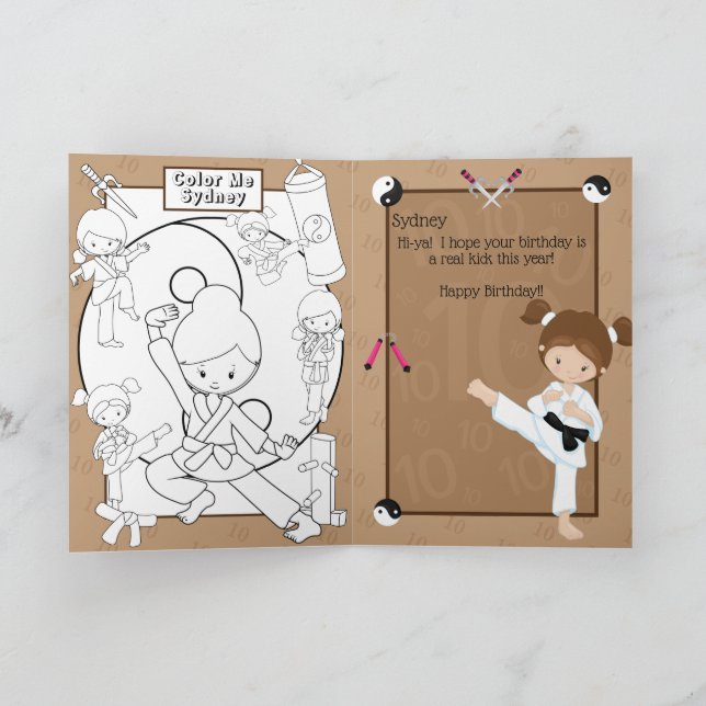Awesome Girls Karate Colouring Page Happy Birthday Card (Inside)