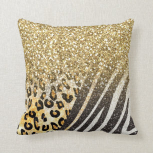 Awesome girly trendy gold leopard and zebra print cushion
