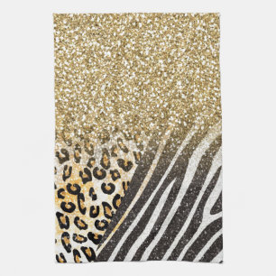 Awesome girly trendy gold leopard and zebra print tea towel