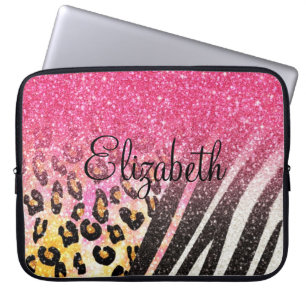 Awesome girly trendy leopard print, zebra stripes laptop sleeve