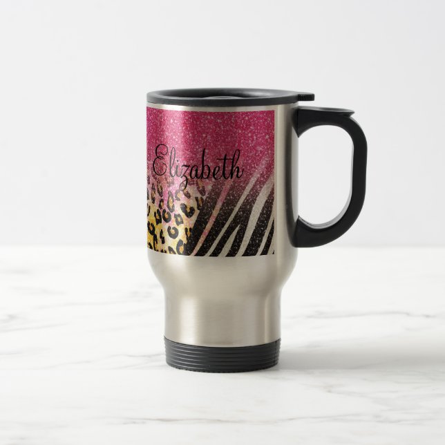 Awesome girly trendy leopard print, zebra stripes travel mug (Right)