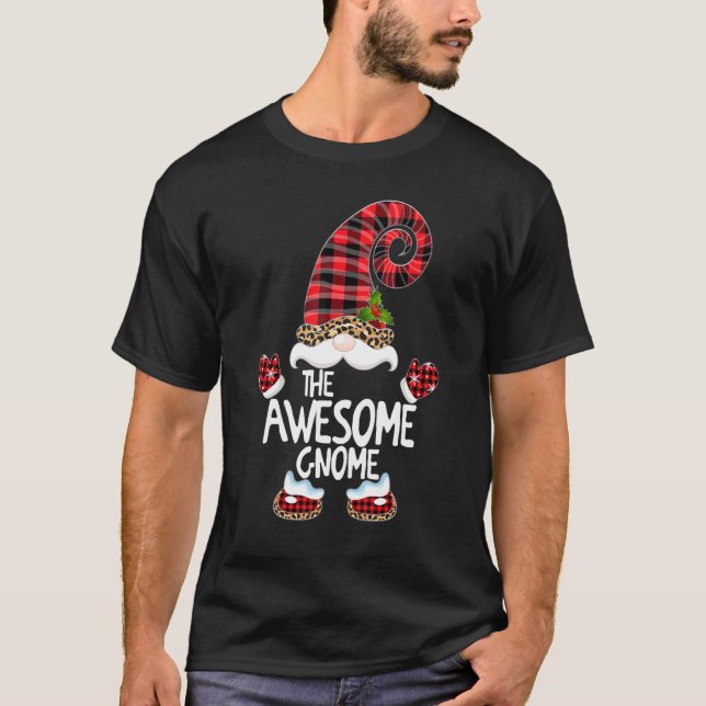 Awesome Gnome Buffalo Plaid Matching Family Christ T-Shirt (Front)