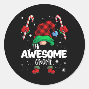 awesome gnome red buffalo plaid matching family ch classic round sticker