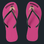 Awesome Goddess Flip Flops (NARROW STRAPS)<br><div class="desc">Magenta COLOR - You're an Awesome Goddess,  and deserve to have a little man worshipping the ground you walk on... well... the flip flop you walk on anyway.  Have fun! Be empowered! Donates to cancer research!</div>