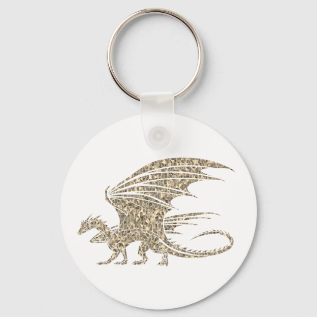Awesome Gold Mosaic Dragon on white Key Ring (Front)