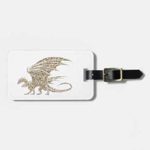 Awesome Golden Mosaic Dragon on white Luggage Tag