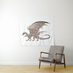 Awesome Golden Mosaic Dragon Tapestry