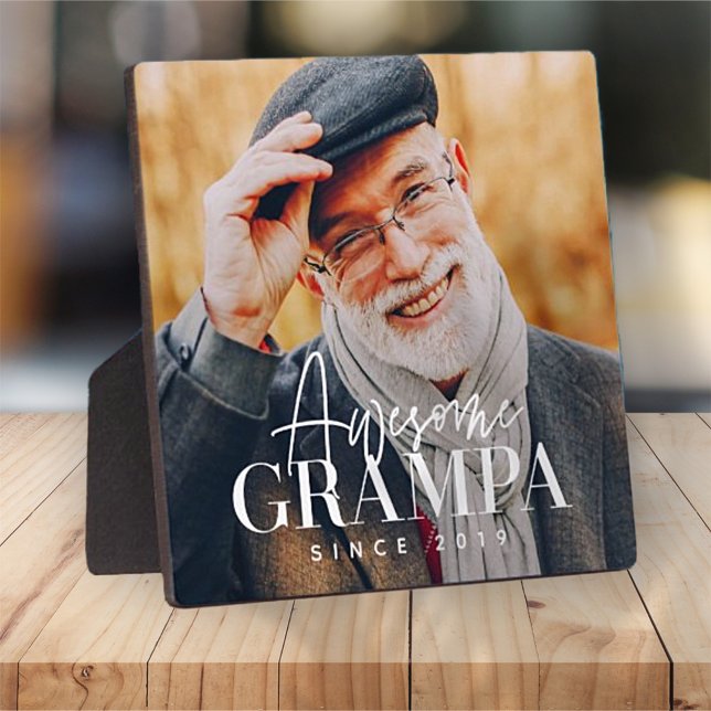 Awesome Grampa Since 20XX Simple Elegant Photo Plaque (Creator Uploaded)