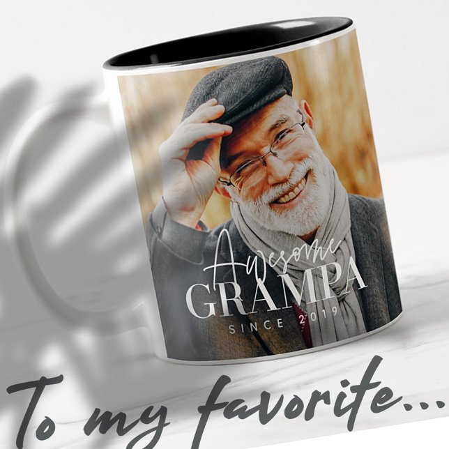 Awesome Grampa Since 20XX Simple Elegant Photo Two-Tone Coffee Mug (Creator Uploaded)