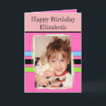 Awesome Granddaughter add photo pink birthday Card<br><div class="desc">For an awesome Granddaughter birthday greeting card.
This card is sure to put a smile on her face and make her feel special.
just add your personalised message inside and replace the photo with your own.
Colour scheme is pink,  blue and green.</div>