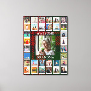 Awesome Grandma Photo Collage Black Red Tartan Canvas Print