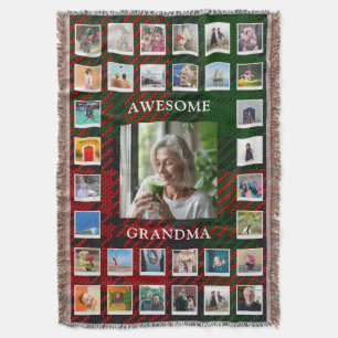 Awesome Grandma Photo Collage Black Red Tartan Throw Blanket