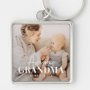 Awesome Grandma Since 20XX Simple Elegant Photo Key Ring