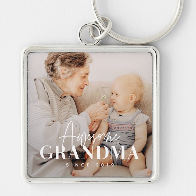 Awesome Grandma Since 20XX Simple Elegant Photo Key Ring (Front)