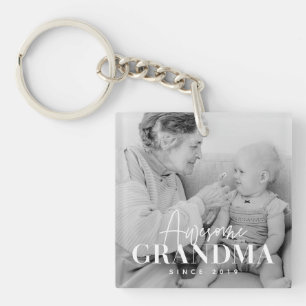 Awesome Grandma Since 20XX Simple Elegant Photo Key Ring