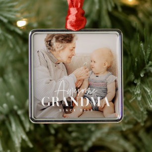 Awesome Grandma Since 20XX Simple Elegant Photo Metal Ornament