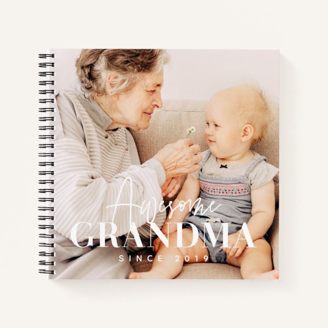Awesome Grandma Since 20XX Simple Elegant Photo Notebook (Front)