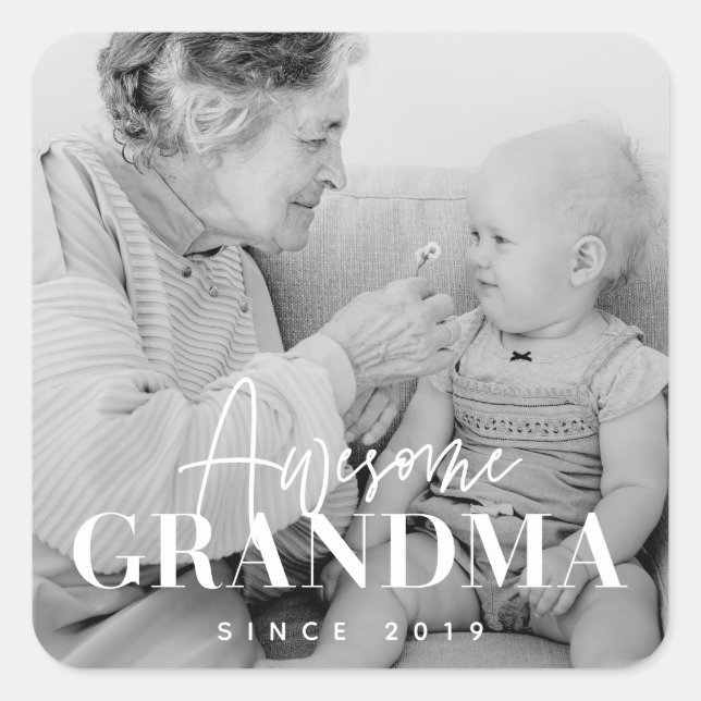 Awesome Grandma Since 20XX Simple Elegant Photo Square Sticker (Front)