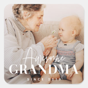 Awesome Grandma Since 20XX Simple Elegant Photo Square Sticker