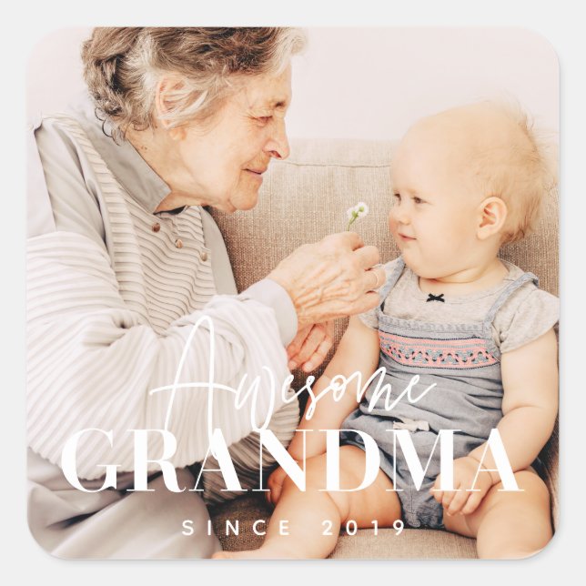 Awesome Grandma Since 20XX Simple Elegant Photo Square Sticker (Front)